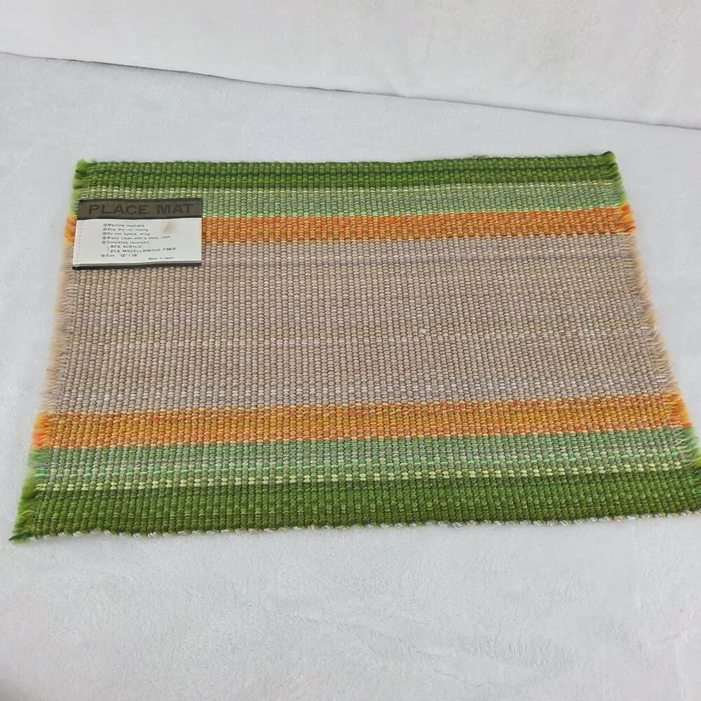 Vintage MCM Woven Placemats Set of 4 Green Orange Beige Made in Japan Unused NOS
